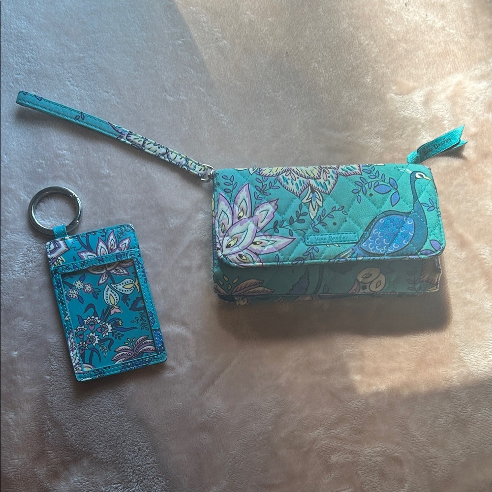 Floral Peacock Smartphone Wristlet and Card Holder Set